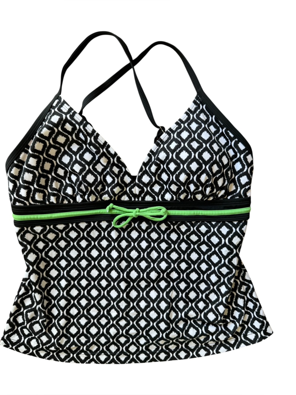JAG Tankini Swim Top Women L Green White Geometric Built In Bra Adjustable Strap